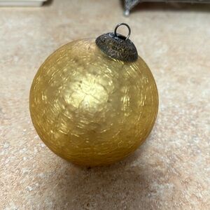 Pottery Barn Gold Crackled Glass Ornament w/ Antique Meta Topper.  Beautiful